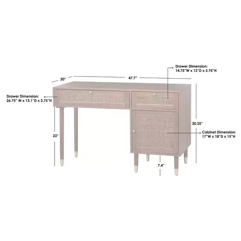 angelo:HOME Allen Desk with Faux Rattan Front Accents Walnut