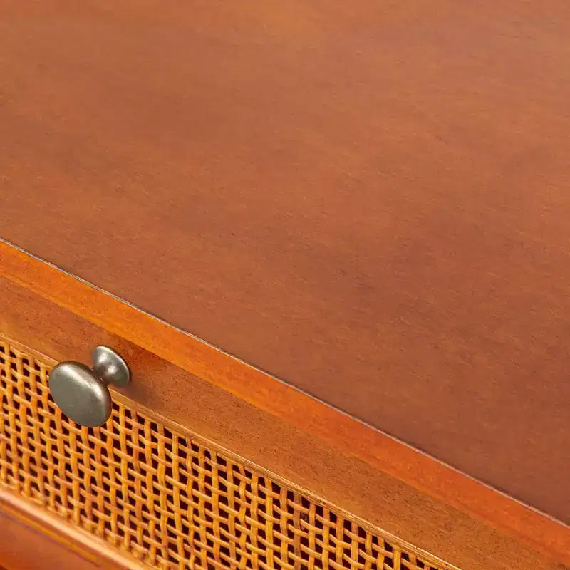 angelo:HOME Allen Desk with Faux Rattan Front Accents Walnut