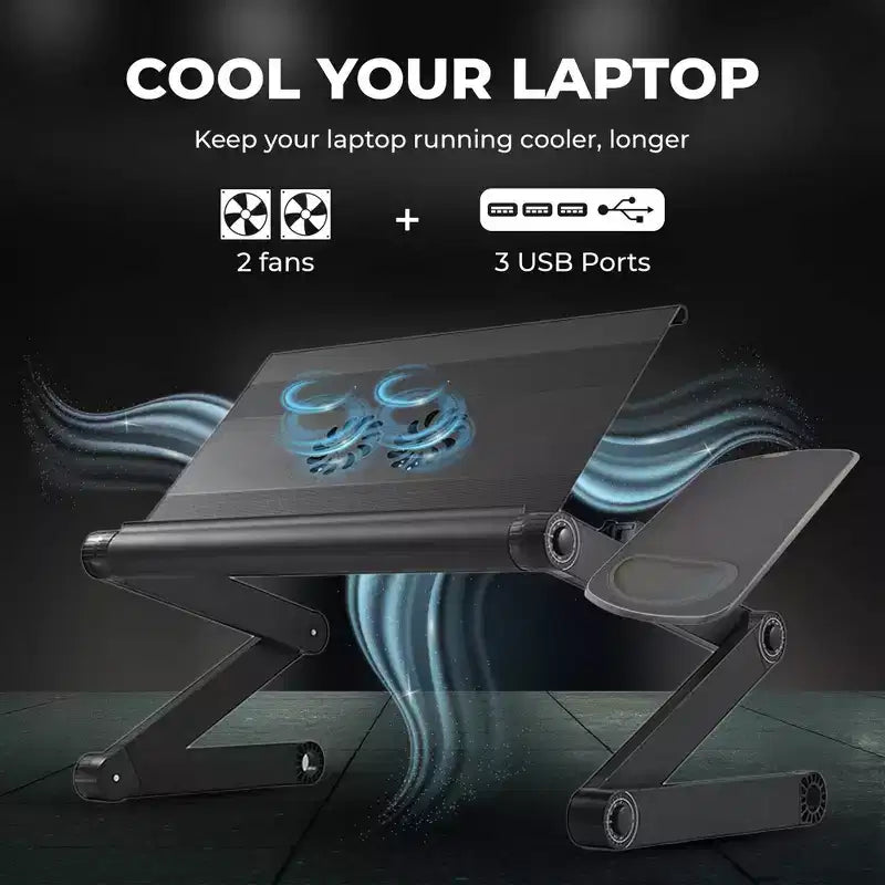 Workez Adjustable Laptop Cooling Stand & Lap Desk Black - Uncaged Ergonomics: Ergonomic, Aluminum, USB Ports