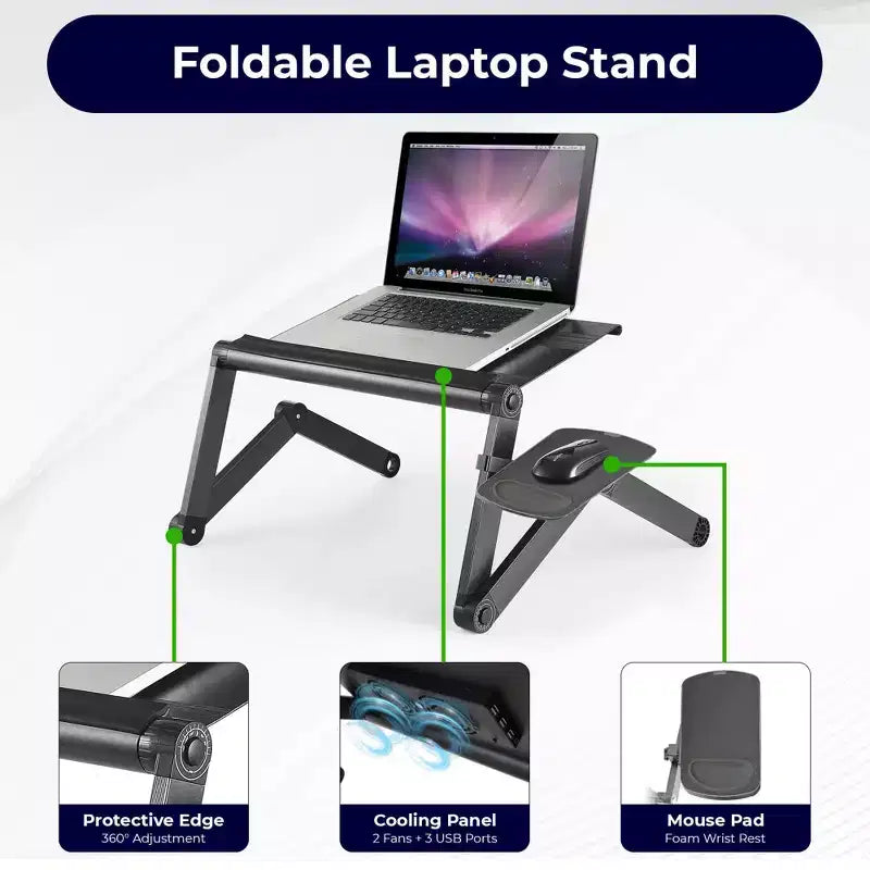 Workez Adjustable Laptop Cooling Stand & Lap Desk Black - Uncaged Ergonomics: Ergonomic, Aluminum, USB Ports