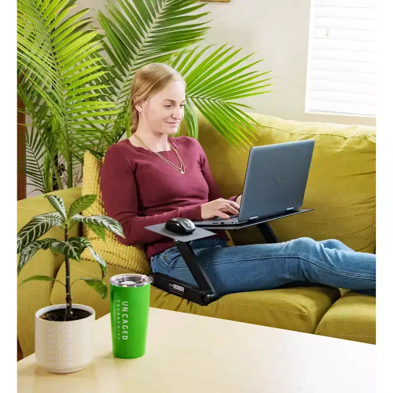 Workez Adjustable Laptop Cooling Stand & Lap Desk Black - Uncaged Ergonomics: Ergonomic, Aluminum, USB Ports