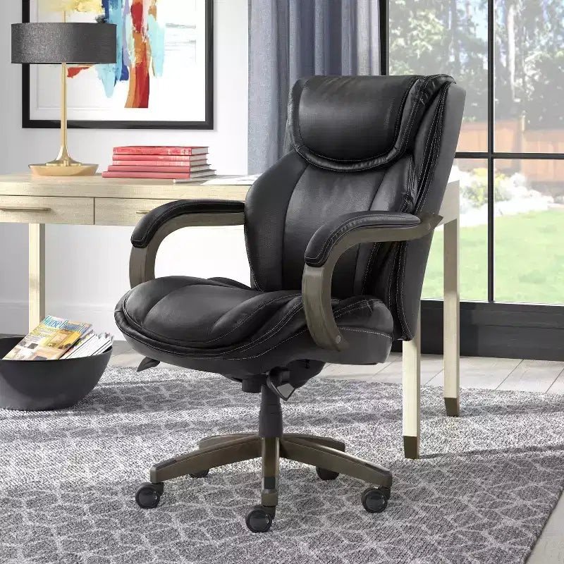 Dearden Big & Tall Executive Chair Bonded Leather Black - La-Z-Boy: Ergonomic, Adjustable, Comfort Core