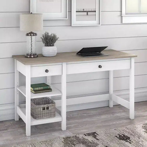 Bureau informatique 54W Mayfield avec étagères Shiplap Gris/Blanc pur - Bush Furniture