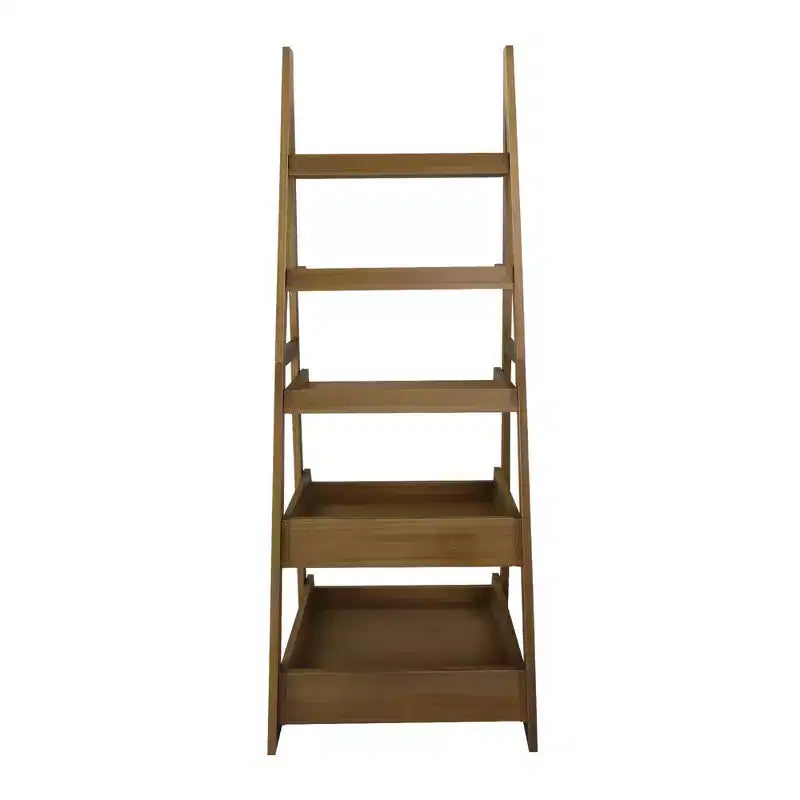 Flora Home 74" 5 Shelf Ladder Bookcase Alpine Gray: Solid Wood, Open Back Design, Steel Hardware