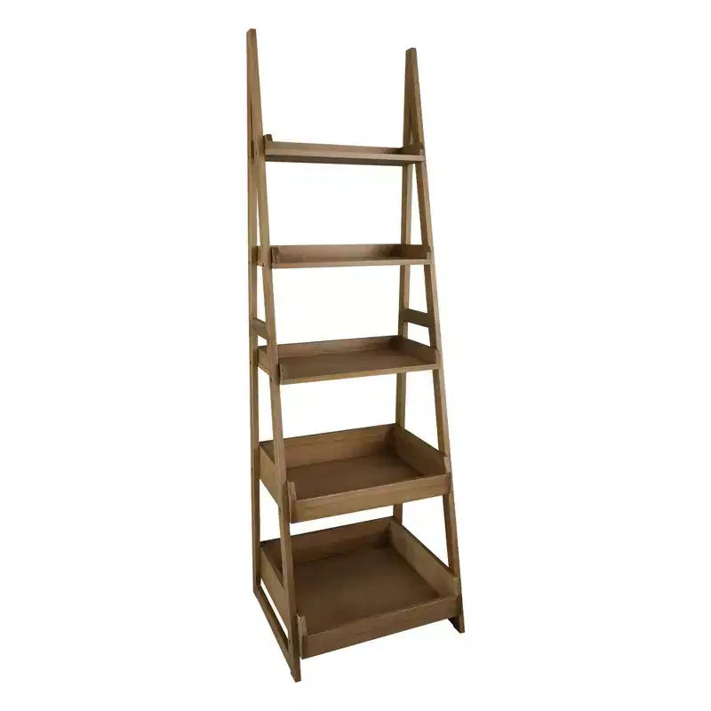 Flora Home 74" 5 Shelf Ladder Bookcase Alpine Gray: Solid Wood, Open Back Design, Steel Hardware