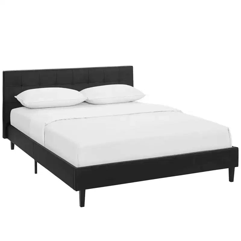 Linnea Faux Leather Bed Full Black - Modway: Modern Upholstered Platform Bed, Memory Foam Fill, Reinforced Support