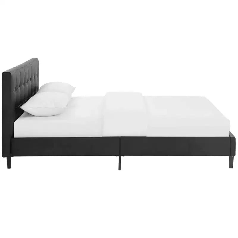 Linnea Faux Leather Bed Full Black - Modway: Modern Upholstered Platform Bed, Memory Foam Fill, Reinforced Support