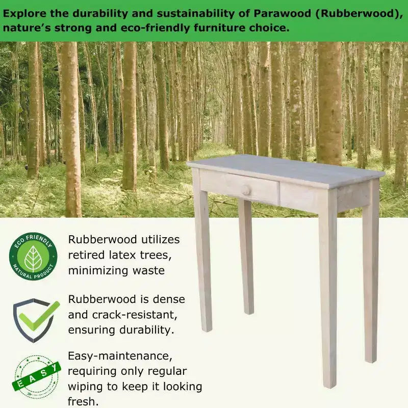 Mission Console Table Unfinished - International Concepts: Solid Parawood, Traditional Design