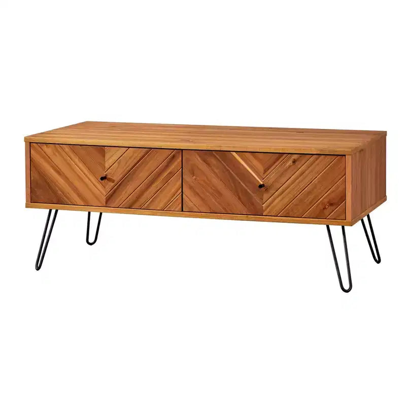 Lifestorey Alexandria Mid Century Modern Rectangular 2 Drawer Coffee Table Oak