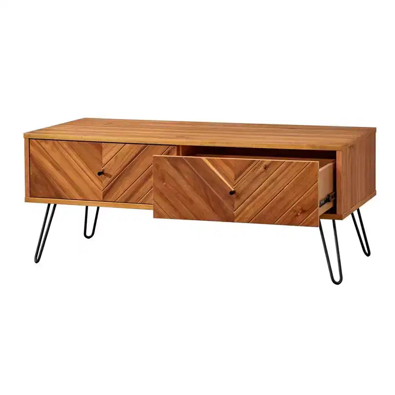 Lifestorey Alexandria Mid Century Modern Rectangular 2 Drawer Coffee Table Oak