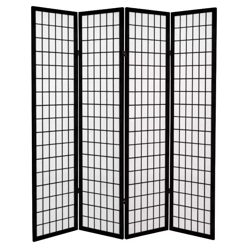 6 ft. Tall Canvas Window Pane Room Divider - Black (4 Panels): Oriental Furniture, Hardwood Frame, No Assembly Required