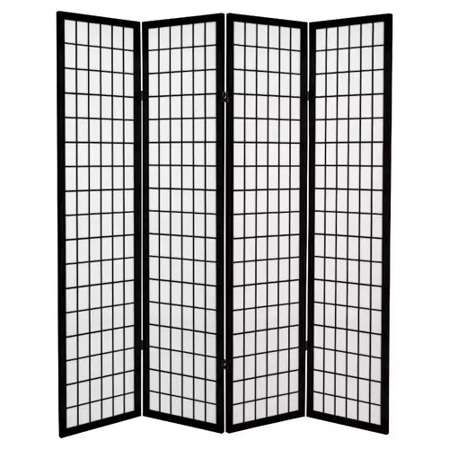 6 ft. Tall Canvas Window Pane Room Divider - Black (4 Panels): Oriental Furniture, Hardwood Frame, No Assembly Required