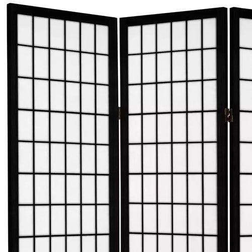 Paravent en toile à fenêtre de 6 pi de haut – Noir (4 panneaux) : Meuble oriental, cadre en bois dur, aucun assemblage requis