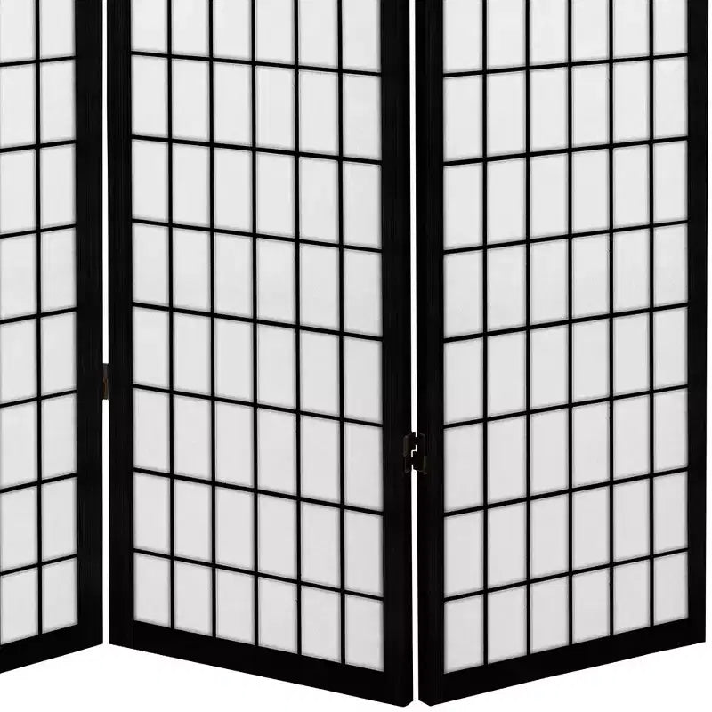 6 ft. Tall Canvas Window Pane Room Divider - Black (4 Panels): Oriental Furniture, Hardwood Frame, No Assembly Required