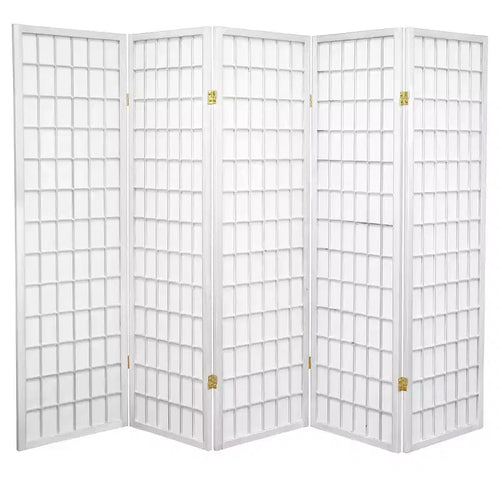5 ft. Tall Window Pane Shoji Screen - White (5 Panels)