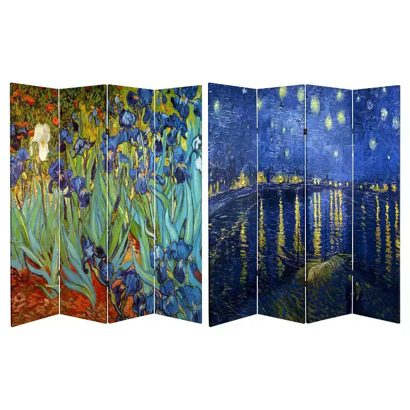 Oriental Furniture Van Gogh Fine Art Double Sided Room Divider Starry Night and Irises: Canvas Partition, No Assembly Required