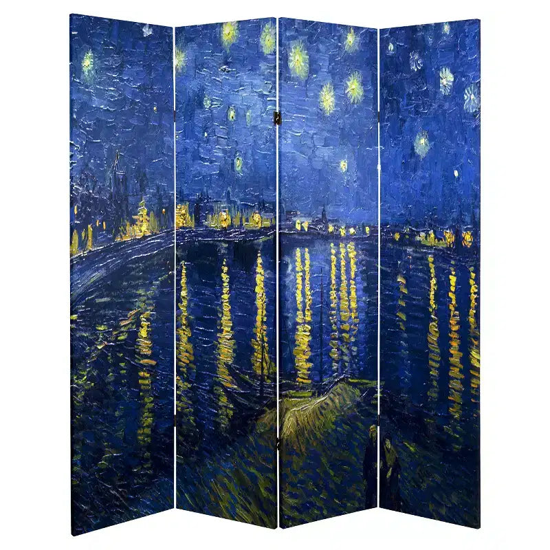 Oriental Furniture Van Gogh Fine Art Double Sided Room Divider Starry Night and Irises: Canvas Partition, No Assembly Required