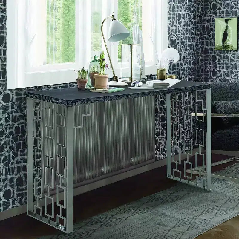 Skyline Rectangular Wood/Metal Console Table Charcoal - Armen Living