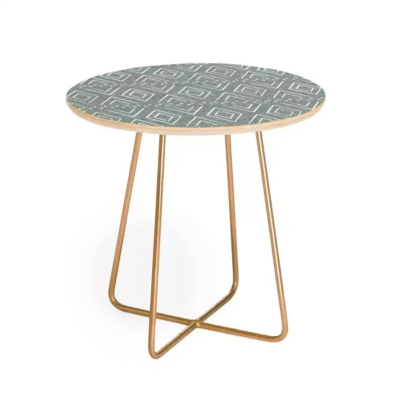 Round Little Arrow Design Co Farmhouse Diamonds Sage Side Table Green/Gold - Deny Designs