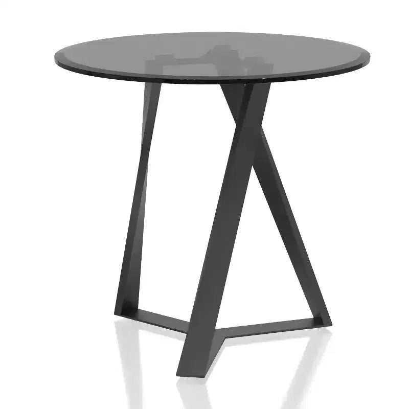 Borrego Round End Table Texture Black/Gray - miBasics: Modern Steel Frame, Tempered Glass, Beveled Edges, 24" x 22.75"