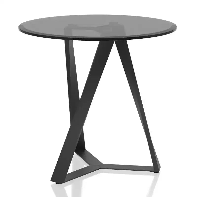 Borrego Round End Table Texture Black/Gray - miBasics: Modern Steel Frame, Tempered Glass, Beveled Edges, 24" x 22.75"