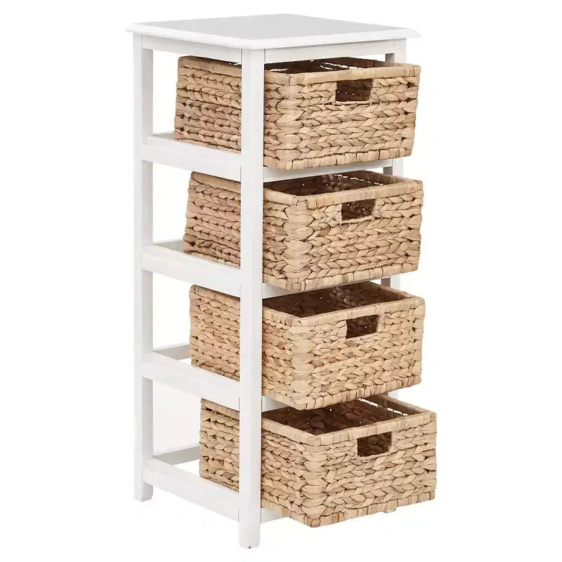 Seabrook Four Storage Unit White - OSP Home Furnishings: Compact, Space-Saving, Includes Sea Grass Bins