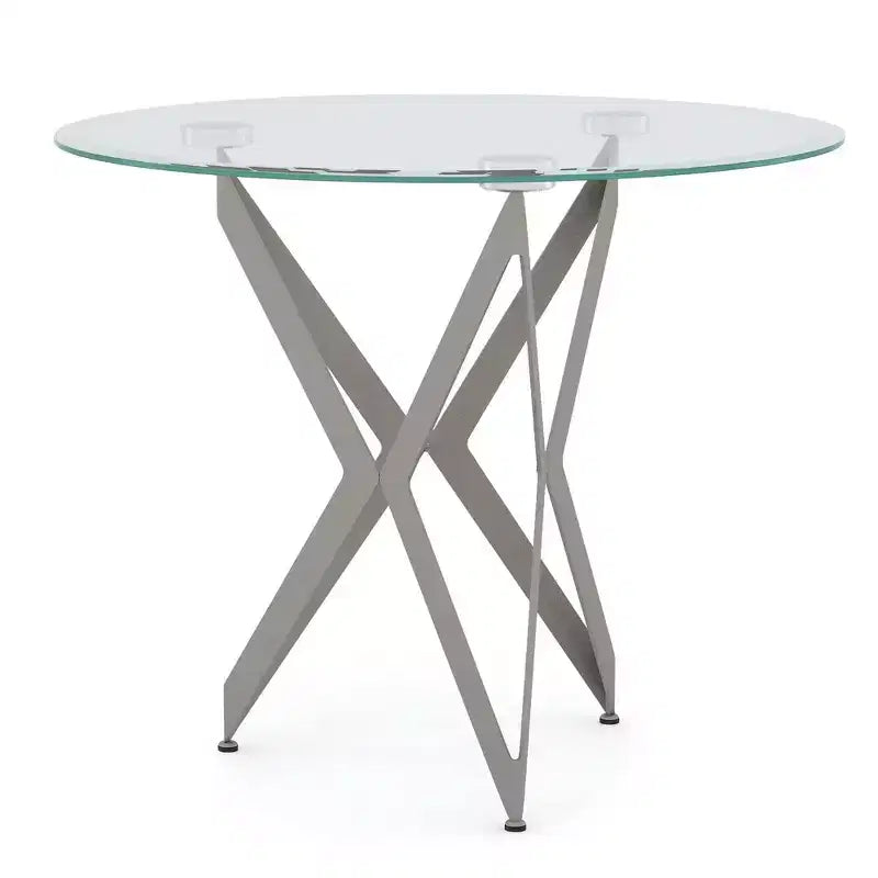 Braylyn Round Glass Top Contemporary End Table Champagne - miBasics: Modern Steel Frame, 22" High Side Table