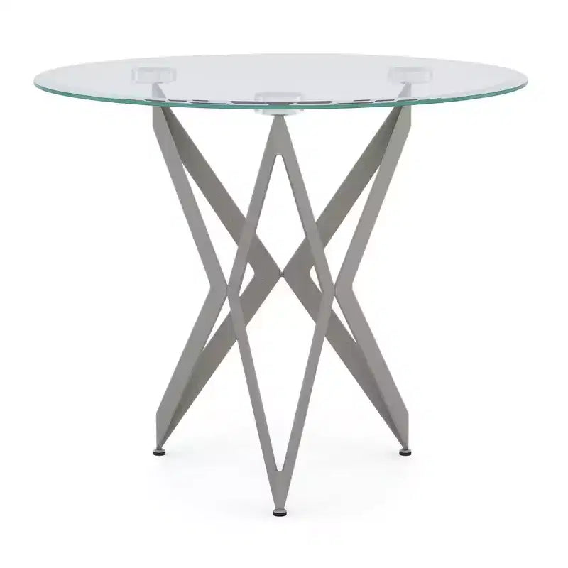 Braylyn Round Glass Top Contemporary End Table Champagne - miBasics: Modern Steel Frame, 22" High Side Table