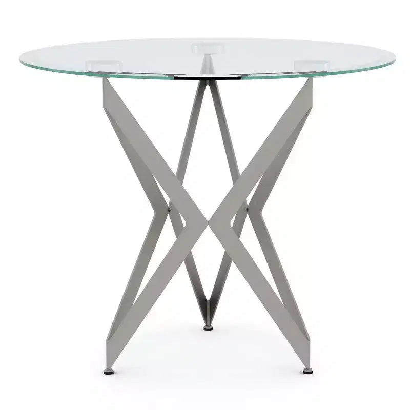 Braylyn Round Glass Top Contemporary End Table Champagne - miBasics: Modern Steel Frame, 22" High Side Table