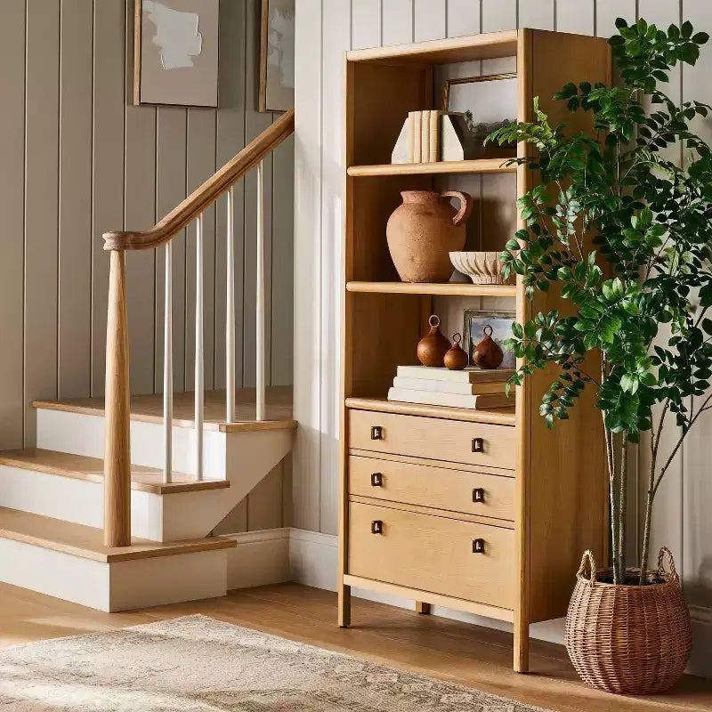 Sandpoint Bookcase with Drawers - Threshold™ designed with Studio McGee: Wood Veneer Tall Cabinet, 3 Shelves