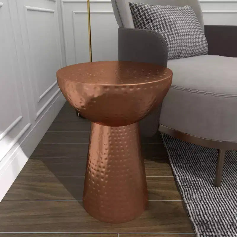 Metal Pedestal Stool Flat Top Copper - Olivia & May: Vintage Iron Drum Table, No Assembly Required