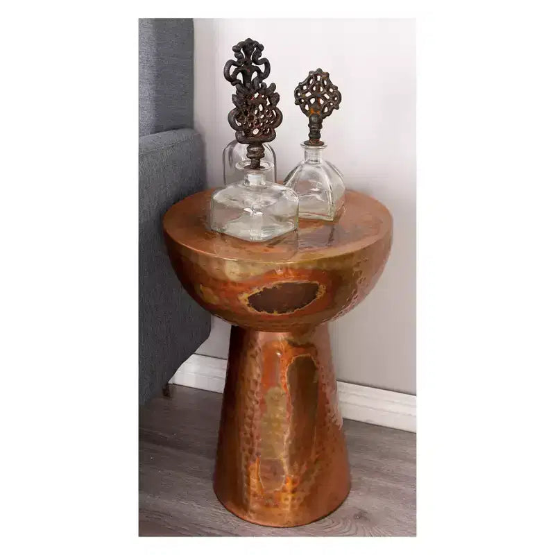 Metal Pedestal Stool Flat Top Copper - Olivia & May: Vintage Iron Drum Table, No Assembly Required