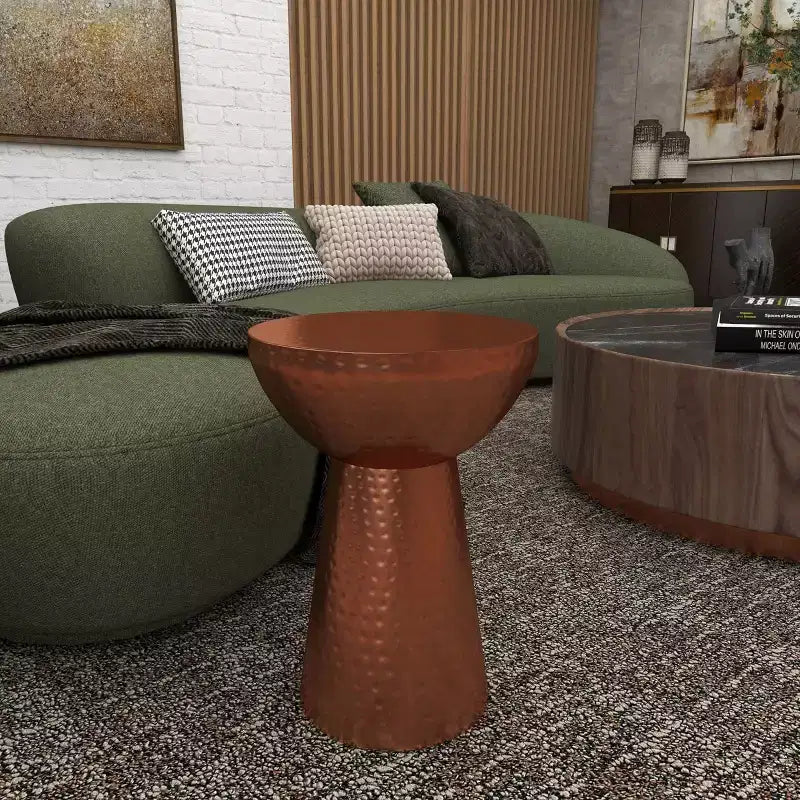 Metal Pedestal Stool Flat Top Copper - Olivia & May: Vintage Iron Drum Table, No Assembly Required