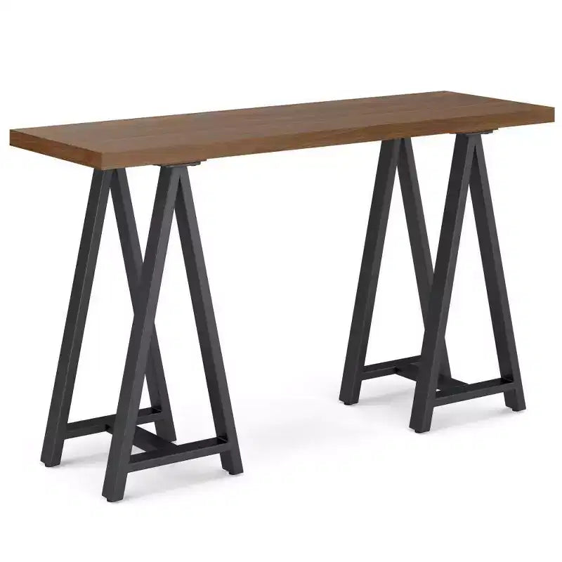 Hawkins Metal/Wood Console Sofa Table Walnut - WyndenHall: Modern Veneer Entryway Furniture with Upholstered Design