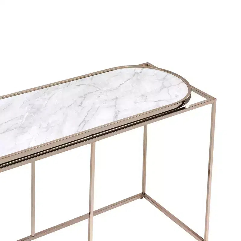 Denban Faux Marble Sofa Table White Marble/Champagne - miBasics