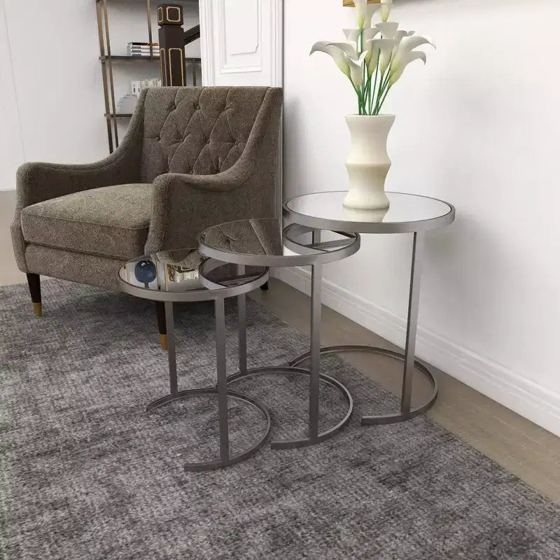 Set of 3 Contemporary Metal Accent Table Silver - Olivia & May