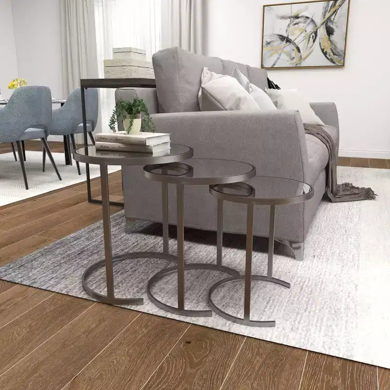 Set of 3 Contemporary Metal Accent Table Silver - Olivia & May
