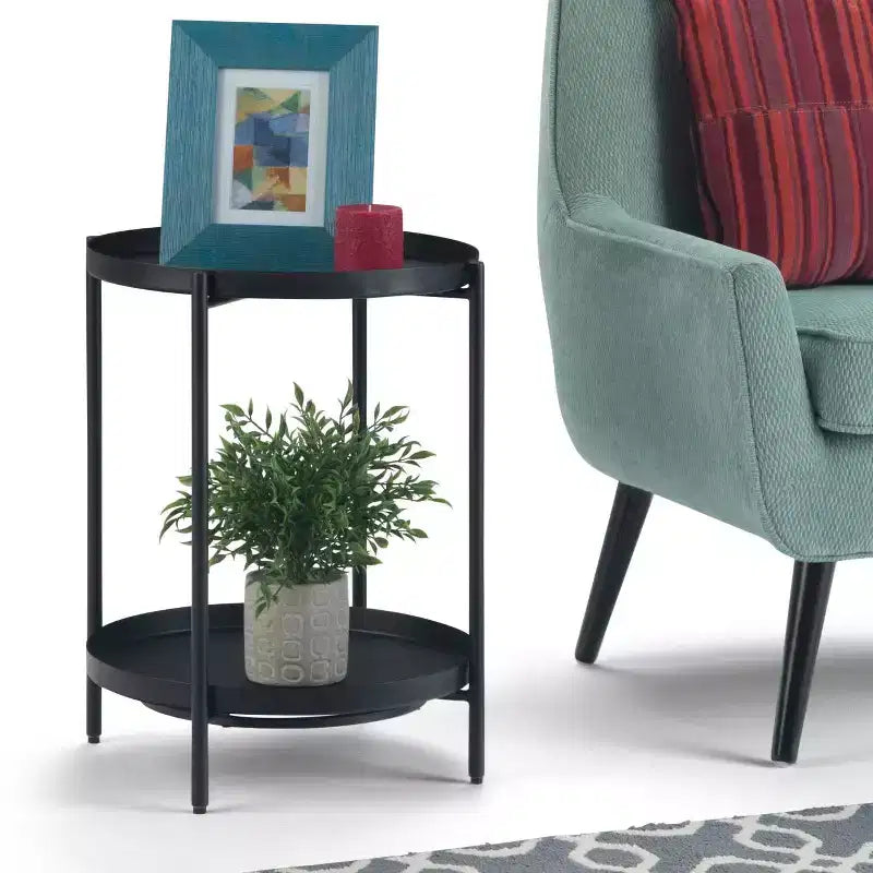 17" Lipton Metal End Table Black - WyndenHall: Industrial Style, Removable Tray, Iron Frame & Shelf