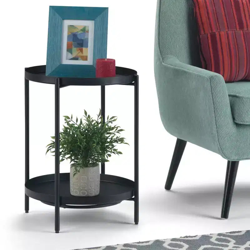 17" Lipton Metal End Table Black - WyndenHall: Industrial Style, Removable Tray, Iron Frame & Shelf