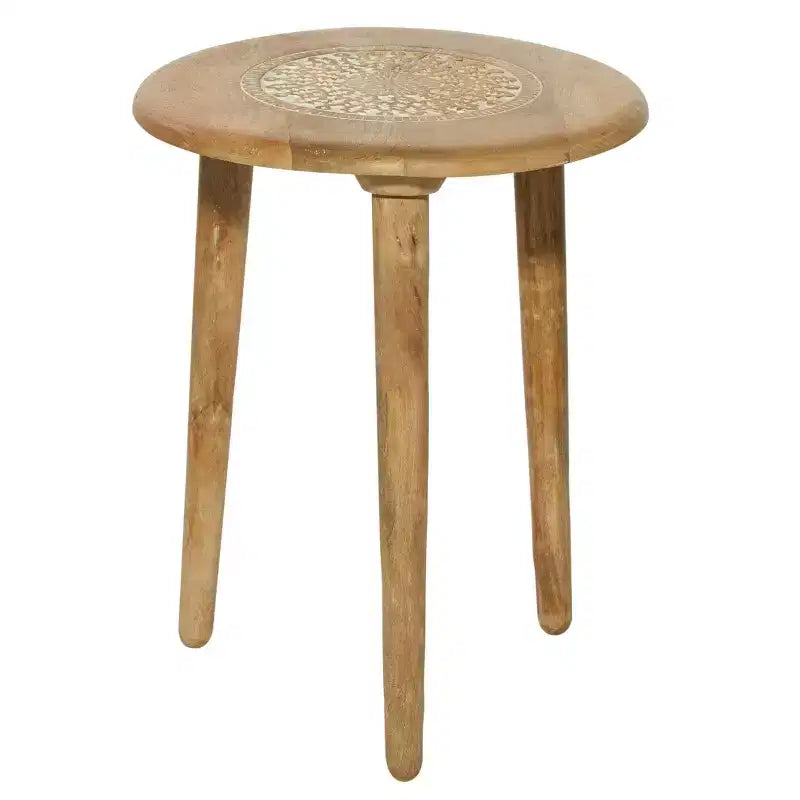Traditional Mango Wood Carved Tripod Accent Table Brown - Olivia & May