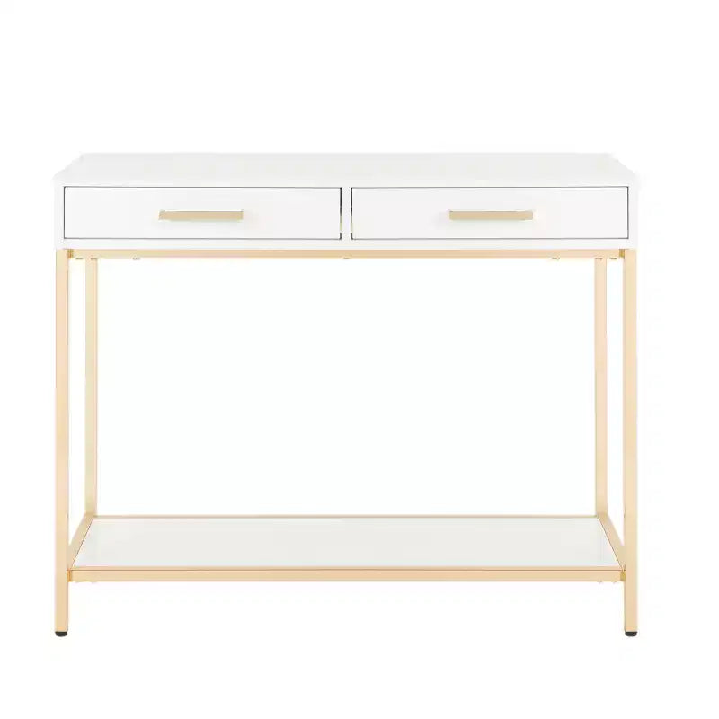 Alios Foyer Table Gold - OSP Home Furnishings: Mid-Century Modern, Steel Frame, Dual Drawer Storage