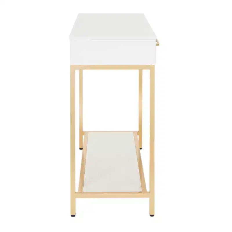 Alios Foyer Table Gold - OSP Home Furnishings: Mid-Century Modern, Steel Frame, Dual Drawer Storage