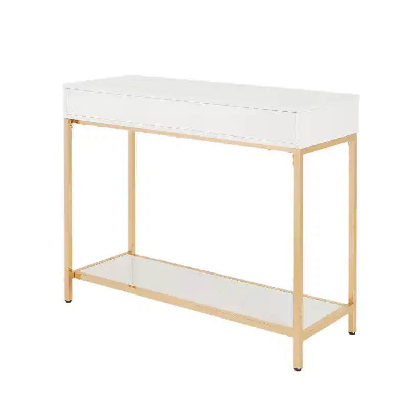 Alios Foyer Table Gold - OSP Home Furnishings: Mid-Century Modern, Steel Frame, Dual Drawer Storage