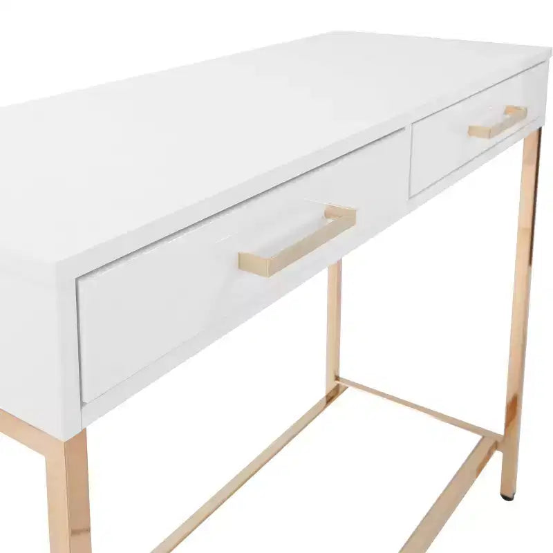 Alios Foyer Table Gold - OSP Home Furnishings: Mid-Century Modern, Steel Frame, Dual Drawer Storage