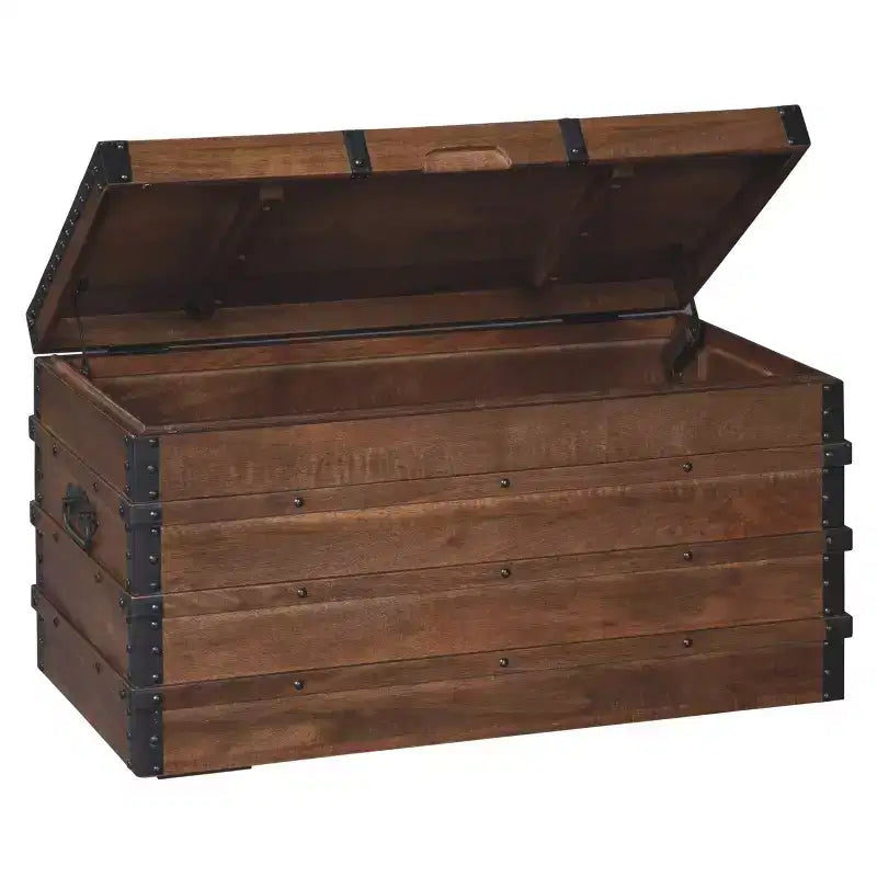 Kettleby Coffre de Rangement Marron - Signature Design by Ashley : d'Inspiration Vintage, Table Basse, Décoration de Ferme