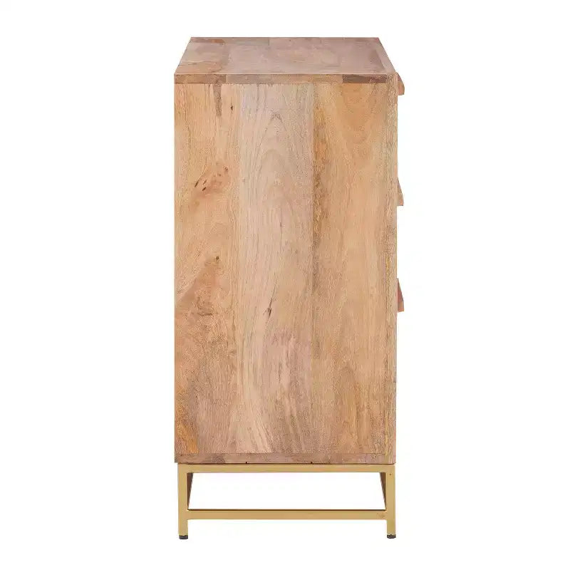 Gordon Transitional 3 Natural Cane Drawers Cabinet with Gold Metal Base - Powell