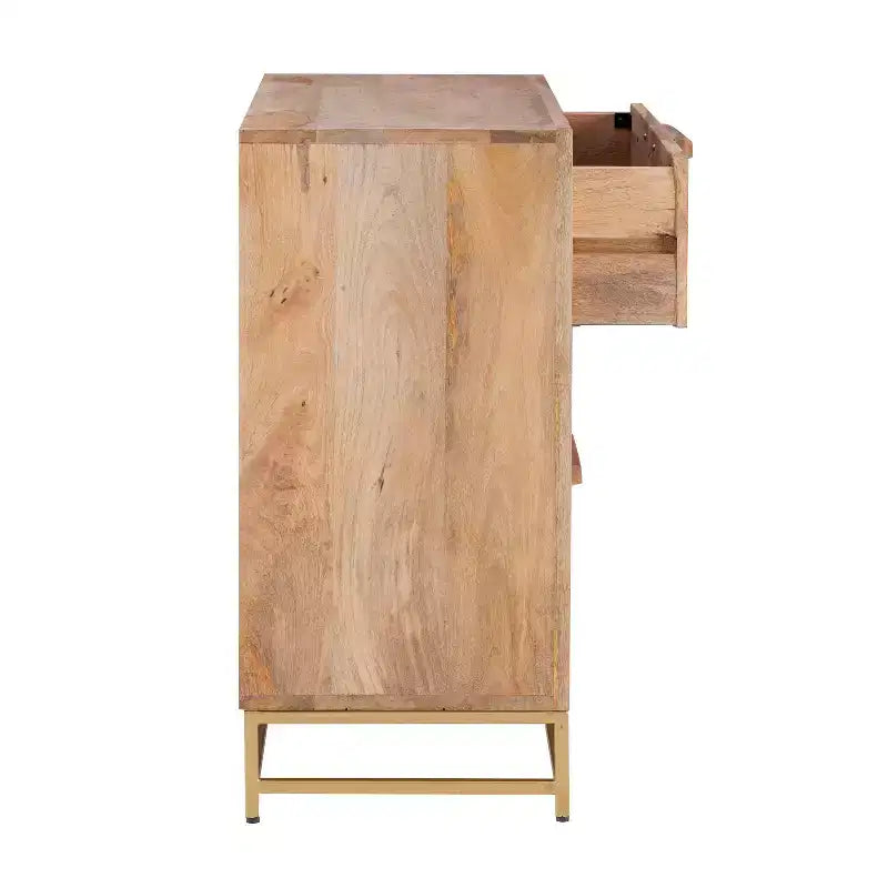 Gordon Transitional 3 Natural Cane Drawers Cabinet with Gold Metal Base - Powell