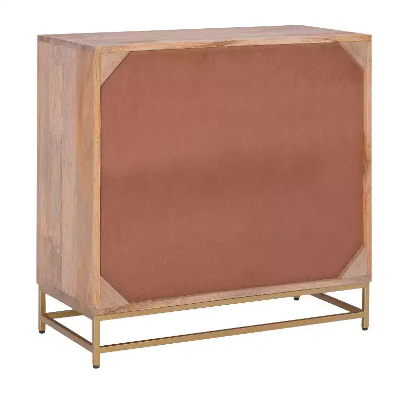 Gordon Transitional 3 Natural Cane Drawers Cabinet with Gold Metal Base - Powell