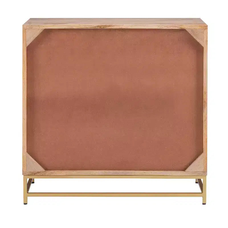 Gordon Transitional 3 Natural Cane Drawers Cabinet with Gold Metal Base - Powell