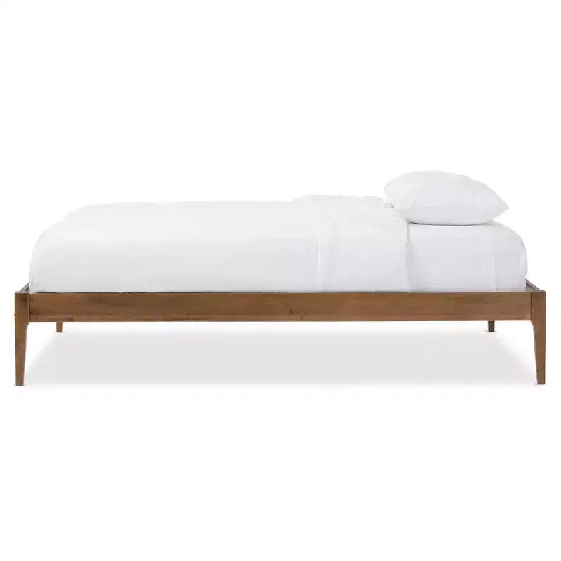 Baxton Studio Queen Bentley Mid-Century Modern Solid Wood Bed Frame Walnut Brown : Rubberwood, No Box Spring Needed